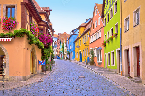 Rothenburg ob der Tauber. Cobbled colorful street and architecture of old town of Rothenburg ob der Tauber,