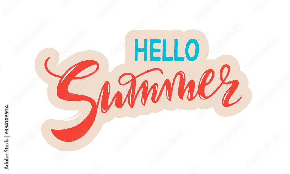 vector handwritten lettering hello Summer with texture. Red coral and cyan inscriptions with beige contour isolated on white background for banner, sticker, label, card, clothes. vector handwritten lettering hello Summer with texture. Red coral and cyan inscriptions with beige contour isolated on white background for banner, sticker, label, card, clothes.