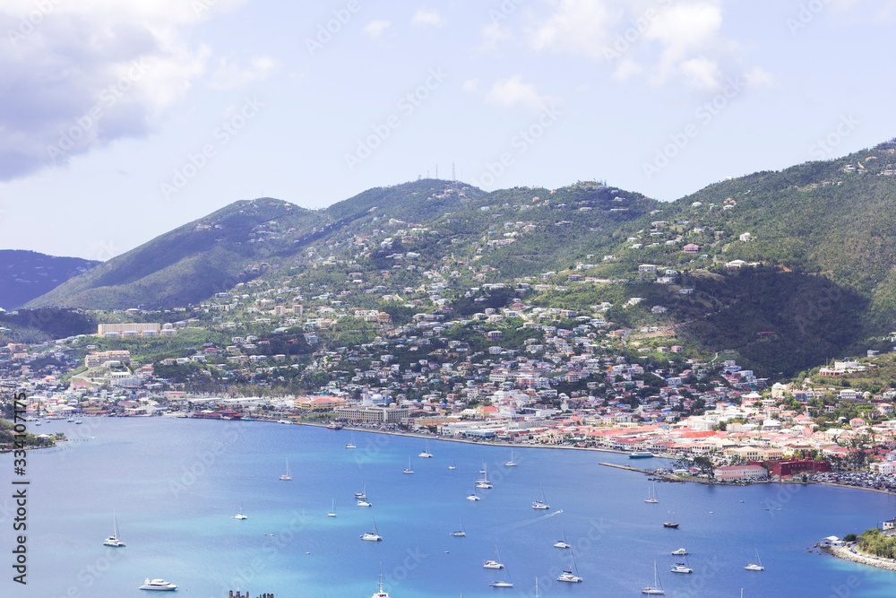 The United States Virgin Islands.Saint Thomas. Cruise ship in the port. Caribbean islands.