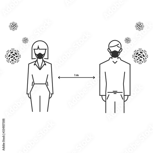 Social security. distance icon is 1 meter. coronavirus protection covid 19 vector symbol.