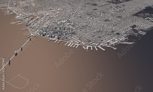 Photography San Francisco city map 3D Rendering. Aerial satellite view.