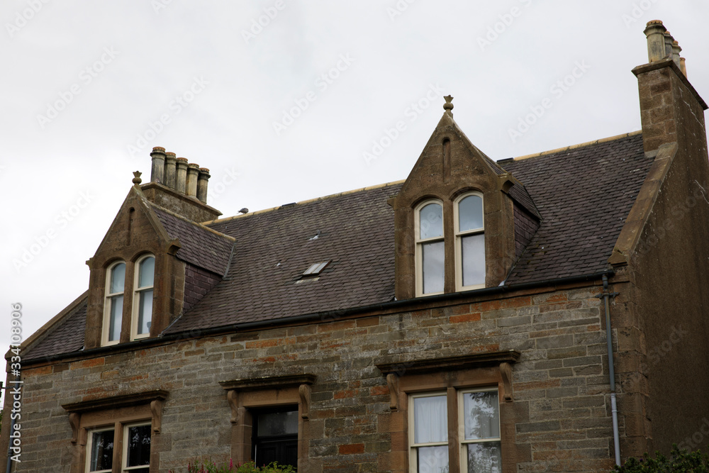 Kirkwall - Orkney (Scotland), UK - August 06, 2018: A typical house in Kirkwall, Orkney, Scotland, Highlands, United Kingdom Kirkwall - Orkney (Scotland), UK - August 06, 2018: A typical house in Kirkwall, Orkney, Scotland, Highlands, United Kingdom