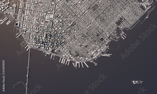 Photography San Francisco city map 3D Rendering. Aerial satellite view.