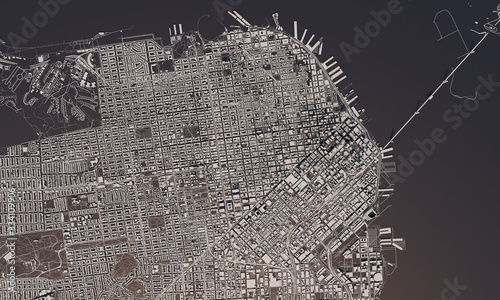 San Francisco city map 3D Rendering. Aerial satellite view.