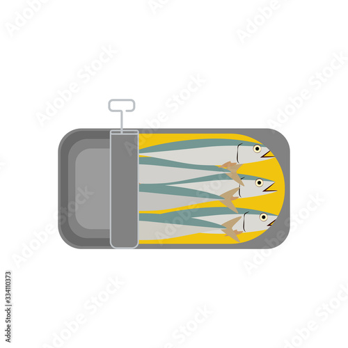 Canned sardines fish marine seafood in metal tin illustration