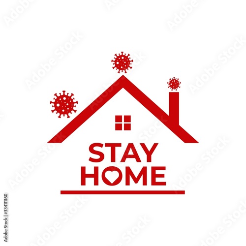Stay at home slogan with house and heart inside. Protection campaign or measure from coronavirus, COVID--19. Stay home quote text, hash tag or hashtag. Coronavirus, COVID 19 protection logo.