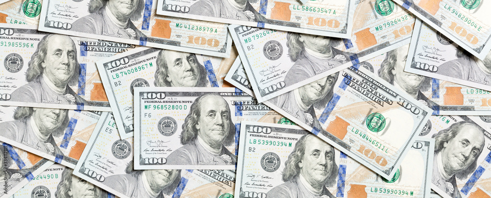Top view of American money background. Pile of dollar cash. Paper banknotes concept Top view of American money background. Pile of dollar cash. Paper banknotes concept