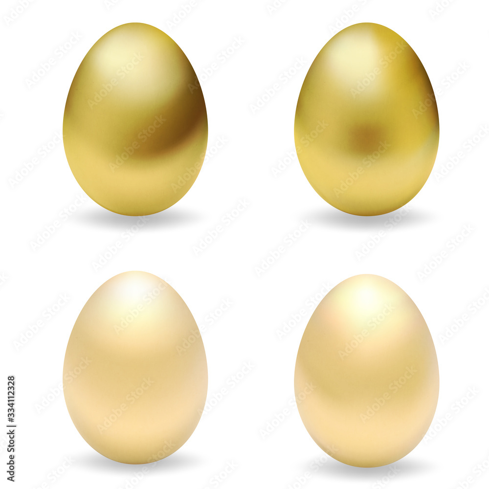 Realistic golden easter eggs. Set of gold 3d eggs Realistic golden easter eggs. Set of gold 3d eggs