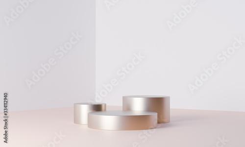 Clean product pedestal or podium, gold frame, memorial board, abstract minimal concept, blank space, clean design, luxury mockup. 3d render 