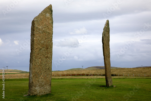 Stennessl - Orkney (Scotland), UK - August 06, 2018: Standing Stones of Stenness, Neolithic megaliths in the island of Mainland, Orkney, Scotland, Highlands, United Kingdom photo