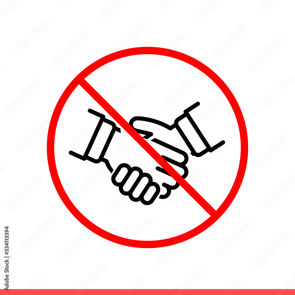 No handshake vector icon, protection coronavirus symbol. Safe life sign No handshake vector icon, protection coronavirus symbol. Safe life sign