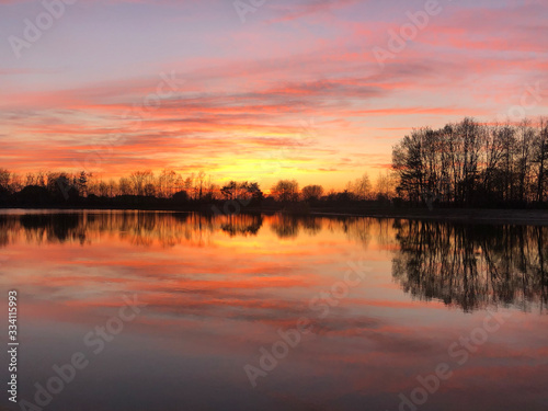 Sunset reflection in a lake around Zelhem