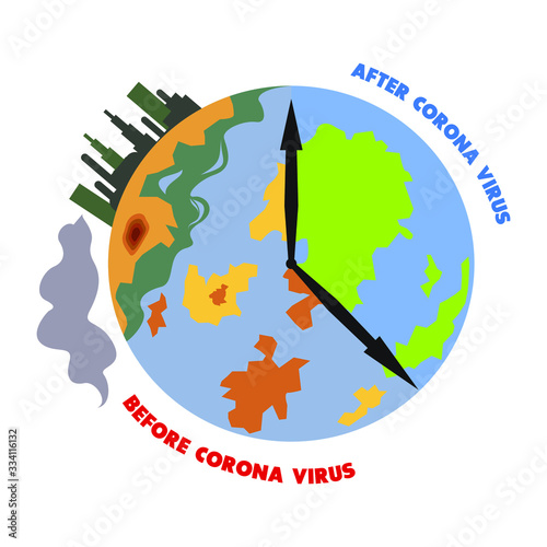 earth comparison before and after corona virus illustration concept