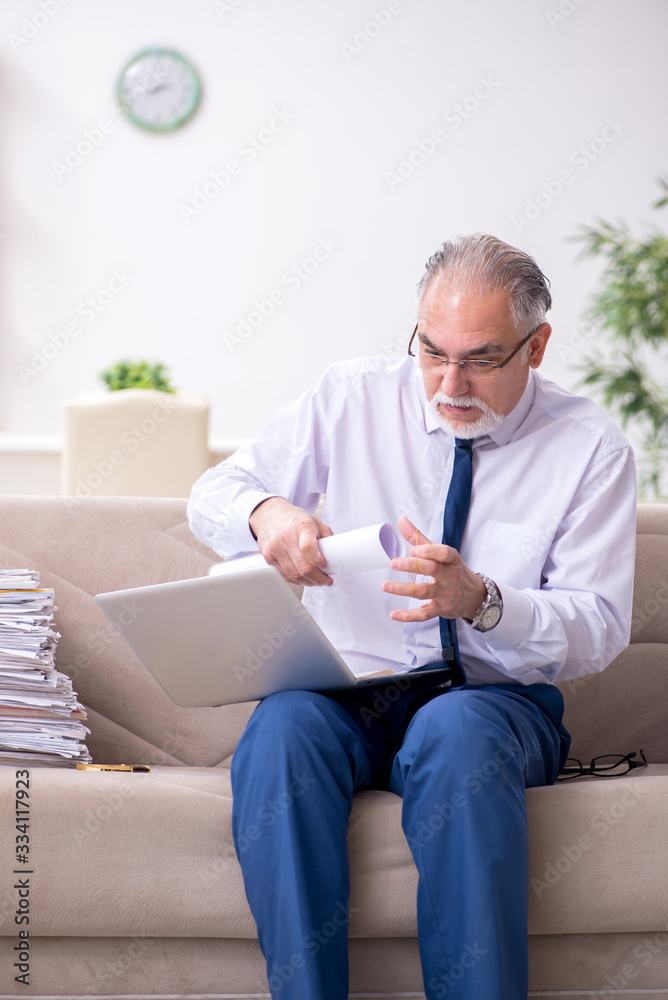 Aged businessman employee working from house Aged businessman employee working from house