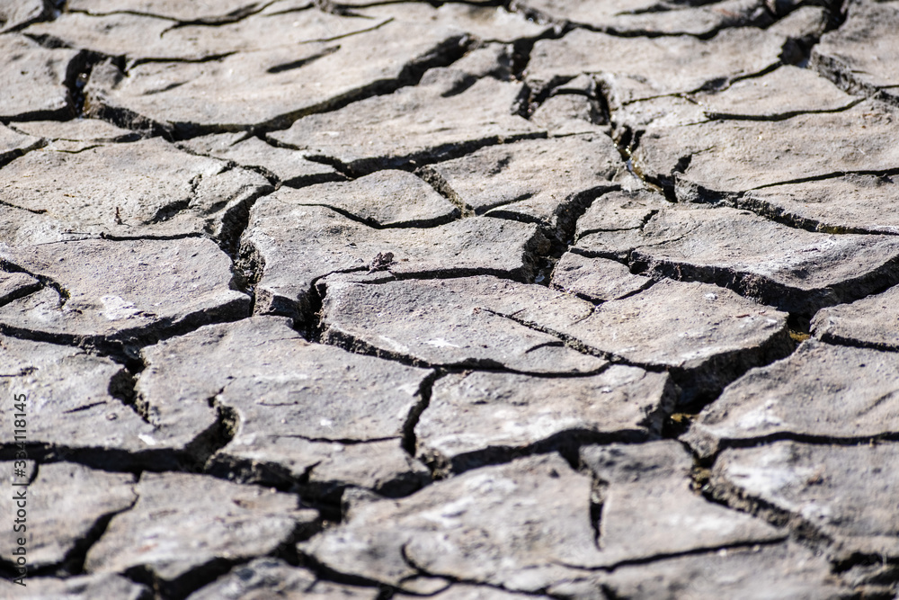 Close up of cracked dried mud on the shores of a pond in south San Francisco bay, California Close up of cracked dried mud on the shores of a pond in south San Francisco bay, California