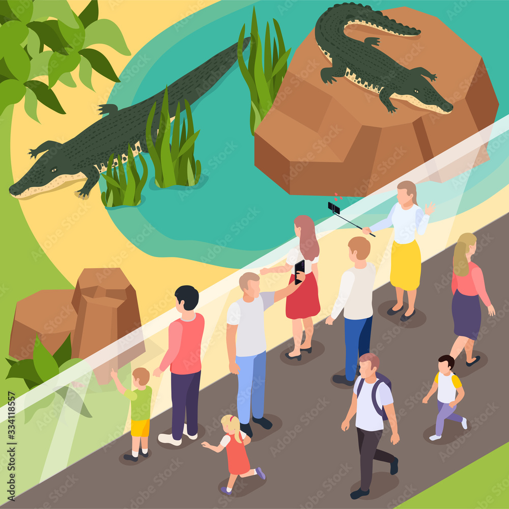 Fototapeta premium Exotic Animals Captivity Isometric Composition 