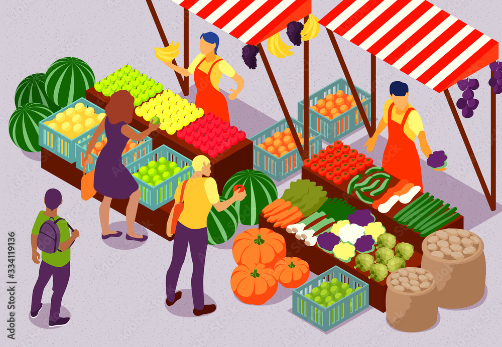 Fototapeta premium Farm Market Isometric Composition