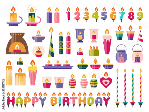 Birthday cake and holiday candles vector set