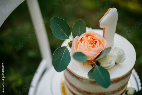 wedding cake with white flowers photo