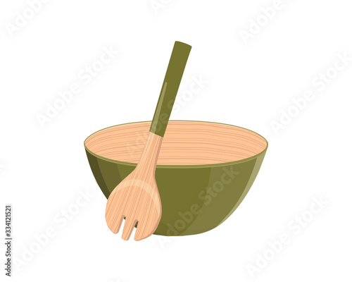 Vector illustration of bamboo tableware on a white background.