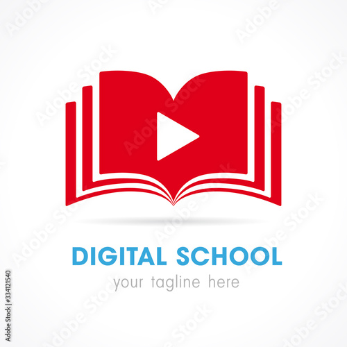 Digital school open book logo. On-line educational vector icon. E-book, e-library or e-reader soft identity template