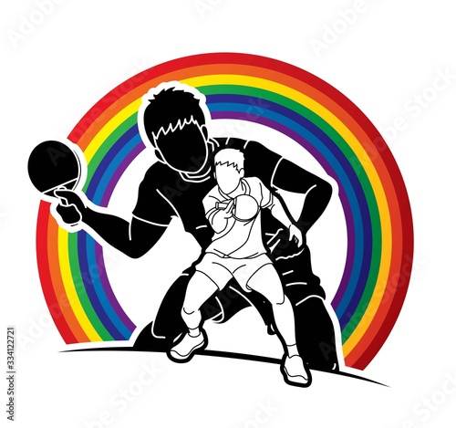 Group of Ping Pong players, Table Tennis players action cartoon sport graphic vector.