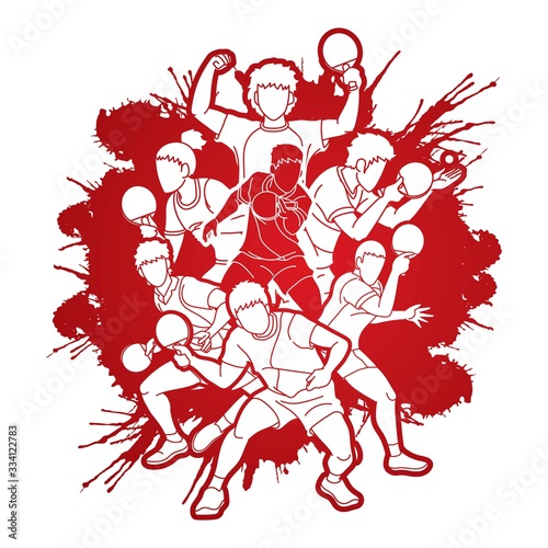 Group of Ping Pong players, Table Tennis players action cartoon sport graphic vector.