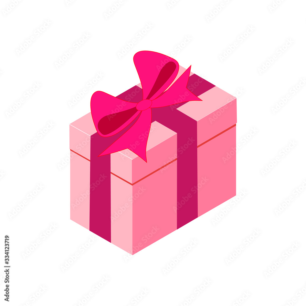 Obraz premium Pink gift box with bow, isolated on white background