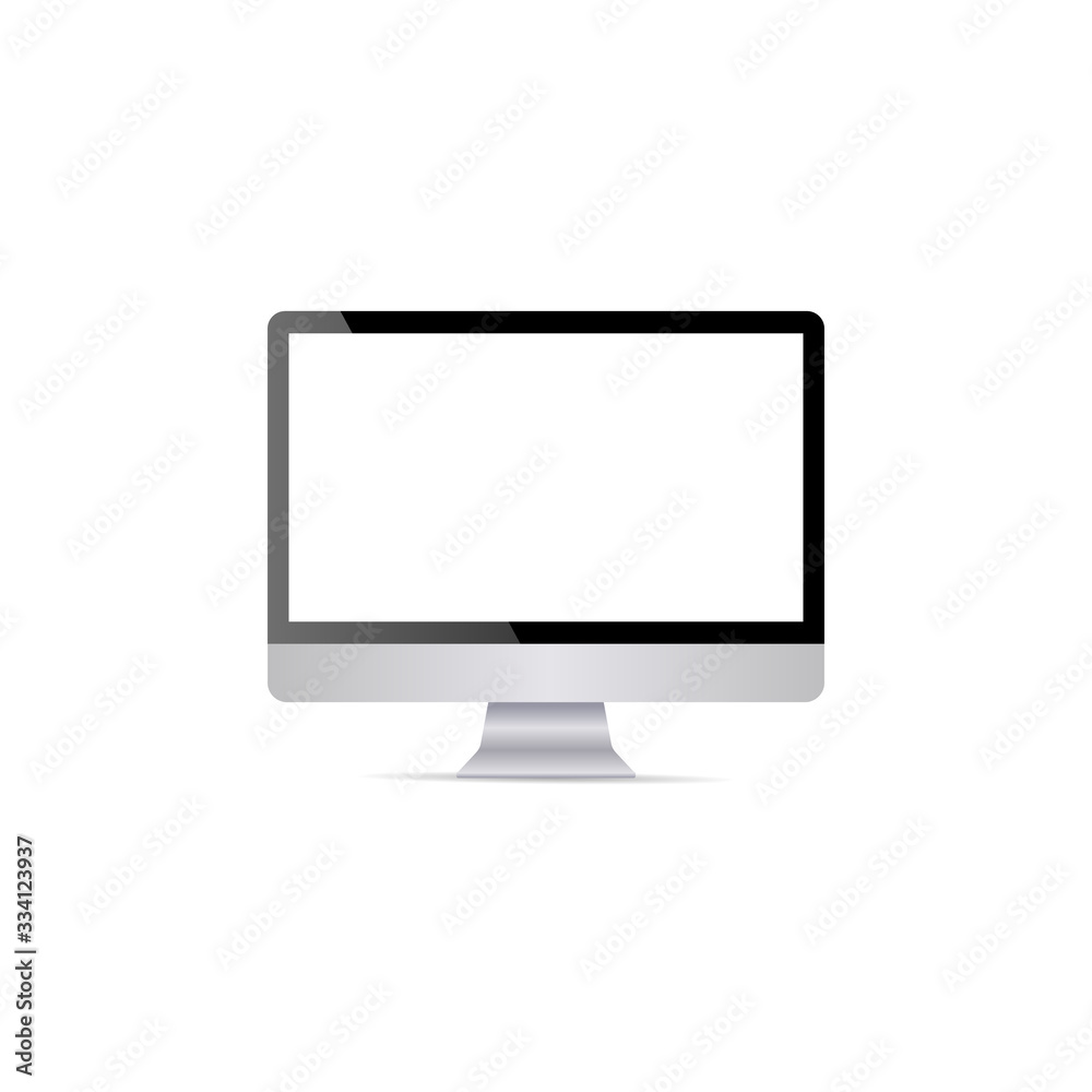 Realistic computer display with blank white screen and shadow. Vector EPS10 illustration.