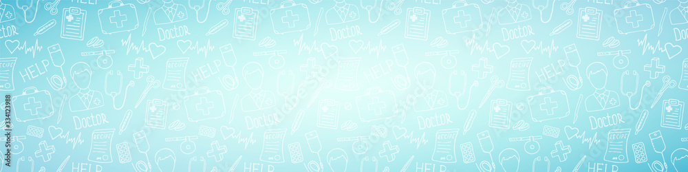 Header with place for text for medicine, science or pharmacy design. Medical hand drawn abstract background. Simple doodle health care pattern. Vector illustration. Header with place for text for medicine, science or pharmacy design. Medical hand drawn abstract background. Simple doodle health care pattern. Vector illustration.