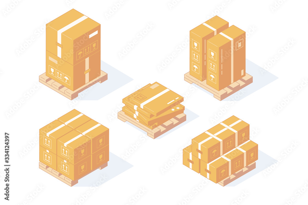 Isometric boxes packages parcel and mail. 3d carton box for delivery transportation and shipping vector illustration Isometric boxes packages parcel and mail. 3d carton box for delivery transportation and shipping vector illustration