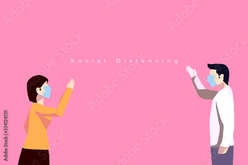 Social distancing between man and woman to avoid corona virus.