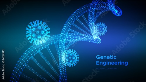 DNA sequence and COVID-19 infection virus cells. Coronavirus 2019-nCov. Abstract novel coronavirus bacteria. DNA molecules structure mesh. Pandemic risk medical background. Vector illustration.