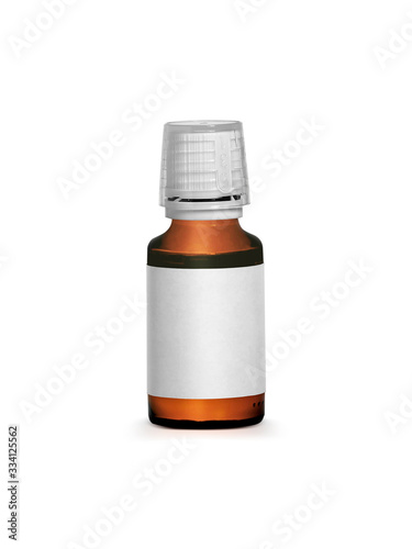 Brown medicine bottle with label isolated on white background