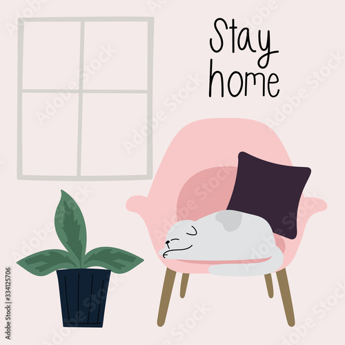 Stay home, Stay Safe, Social media campaign and coronavirus prevention for reduce risk of infection and spreading the virus. vector illustration.