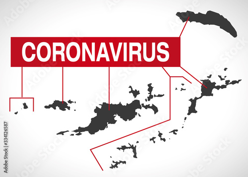 British Virgin Islands map with Coronavirus warning illustration