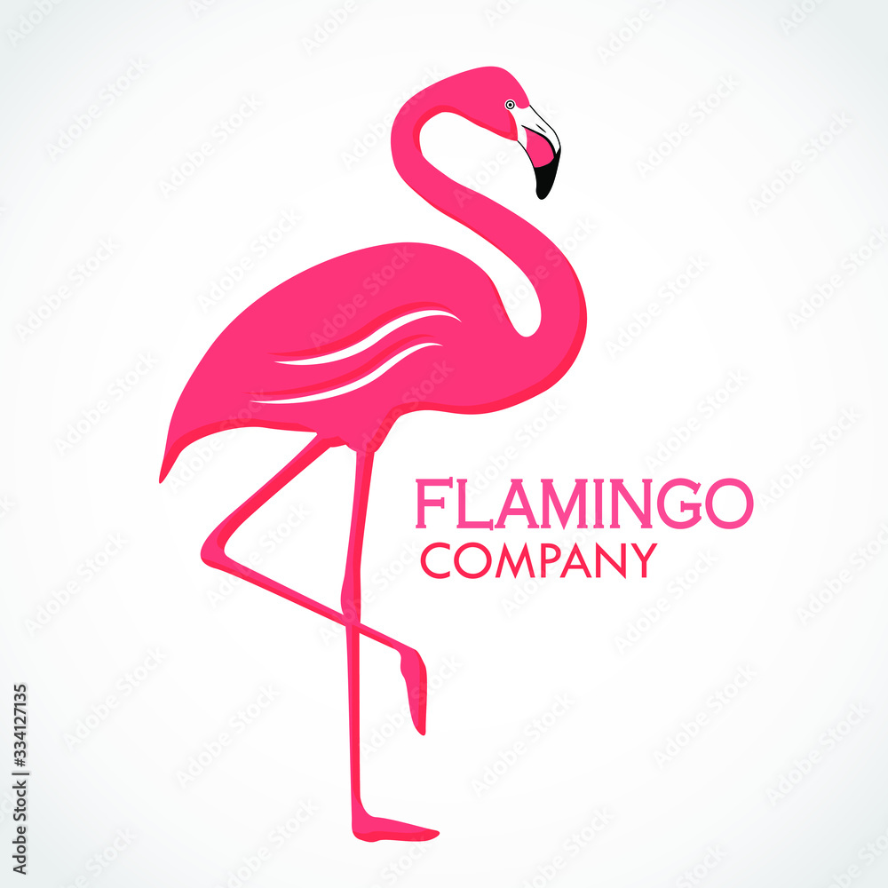 Fototapeta pink flamingo sdanding on one leg simple vector logo design