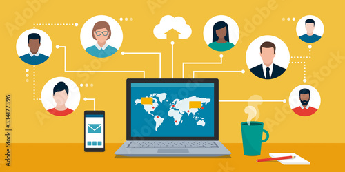 Business team working remotely online
