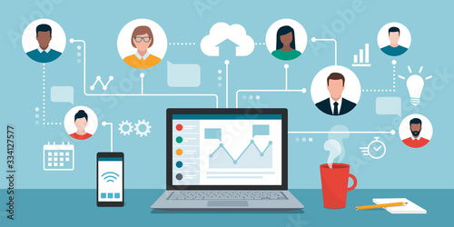 Remote working and virtual business team