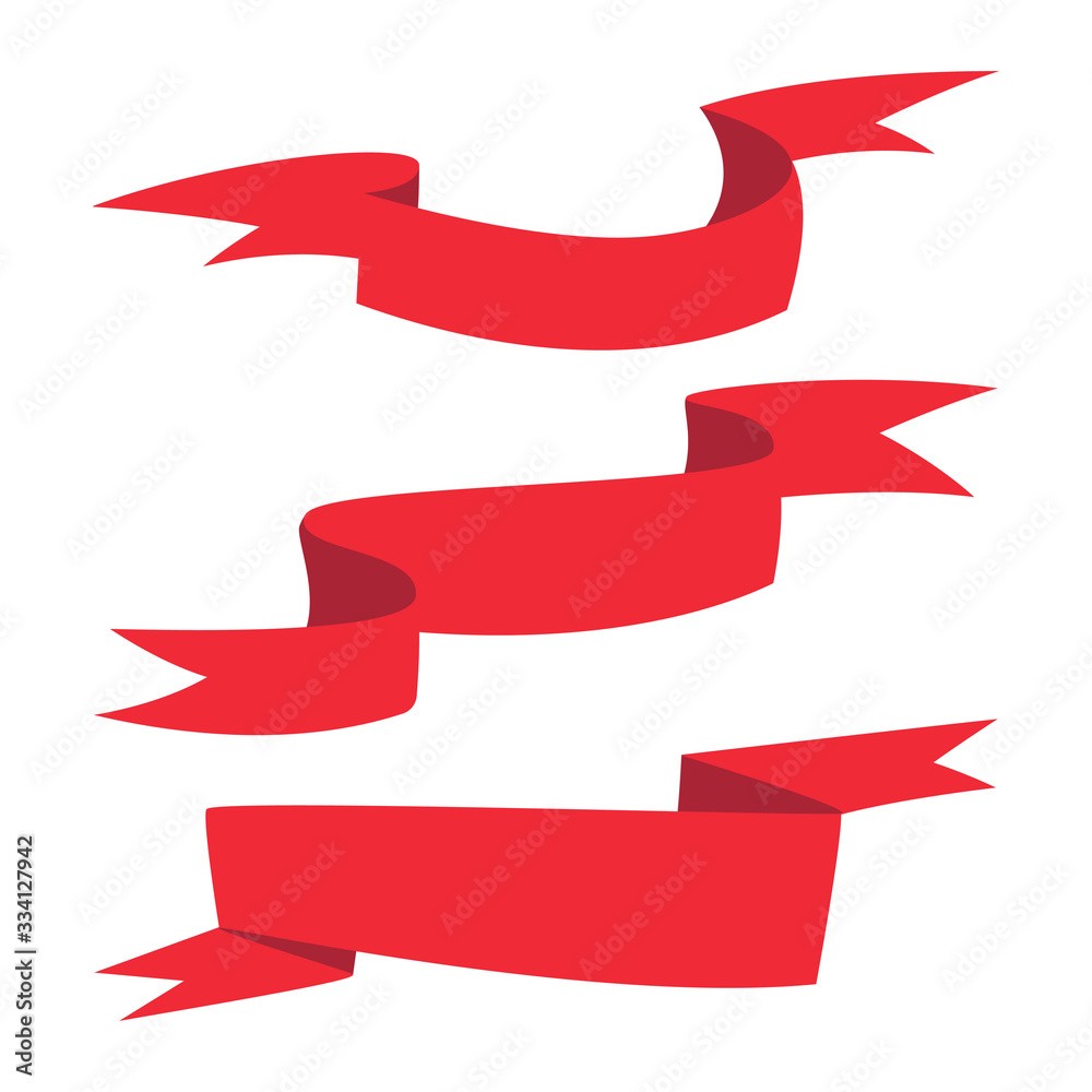 Red ribbon banner different shapes vector cartoon set isolated on a white background. Red ribbon banner different shapes vector cartoon set isolated on a white background.