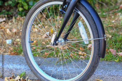 Front wheel from a bicycle. Close-up.