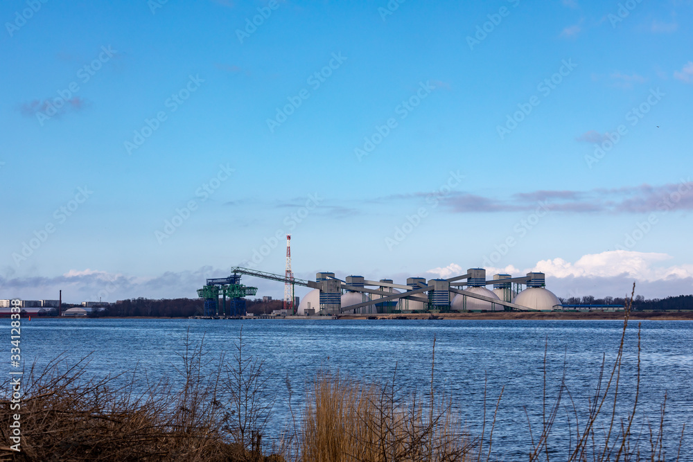 View from Voleri to an empty cargo port in Riga, Latvia