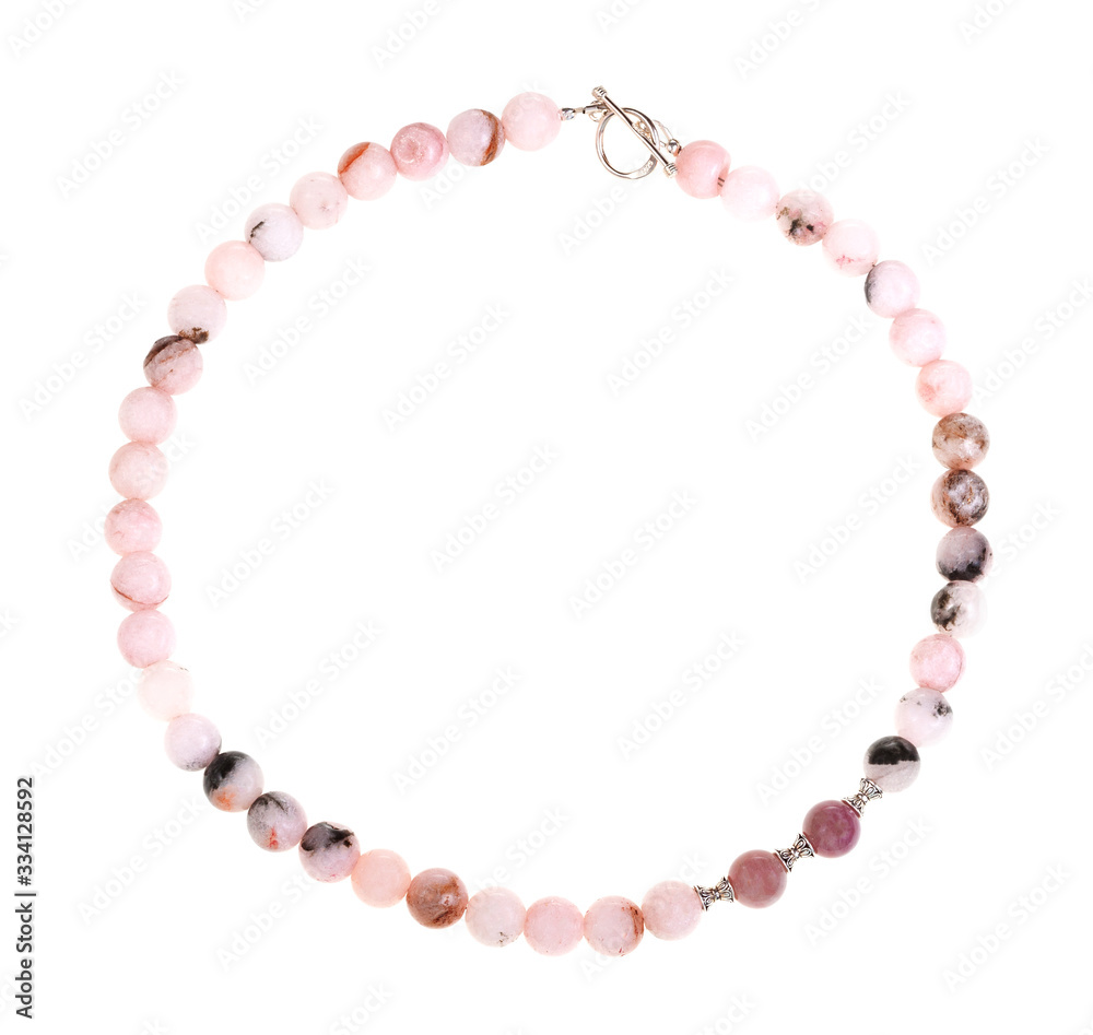 necklace from rose quartz beads isolated necklace from rose quartz beads isolated
