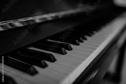 piano keyboard closeup black and white with copy space