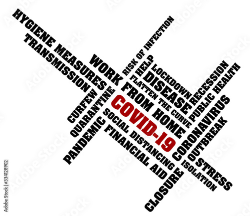 covid-19 coronavirus pandemic wordcloud vector illustration isolated on white