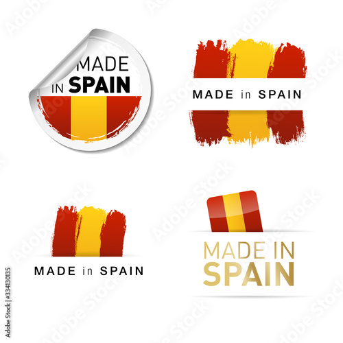 Etiqueta con los colores de la bandera de España, made in Spain.
