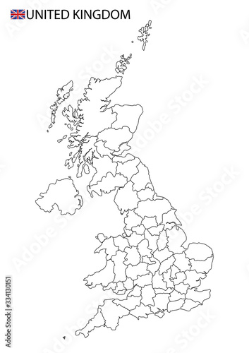 United Kingdom map, black and white detailed outline regions of the country. Vector illustration
