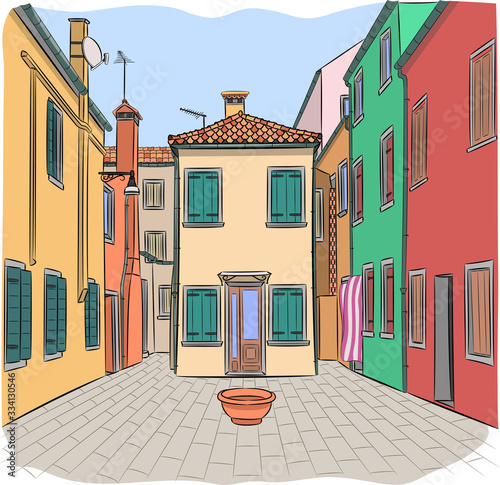 Old typical colorful houses on the island of Burano.