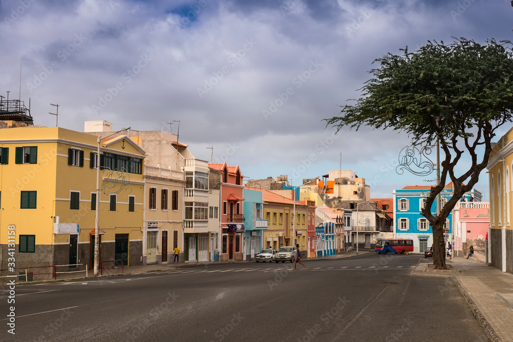 Street view of Mindelo in Sao Vicente island in Cape Verde - Republic of Cabo Verde