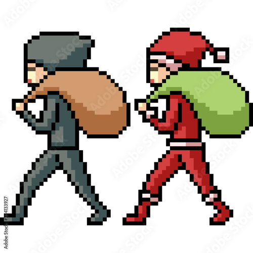 vector pixel art isolated thief santa